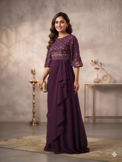 Royal Plum Cape & Drape Skirt Set