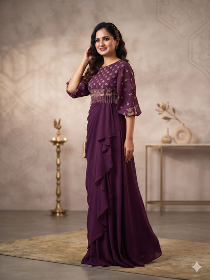 Royal Plum Cape & Drape Skirt Set