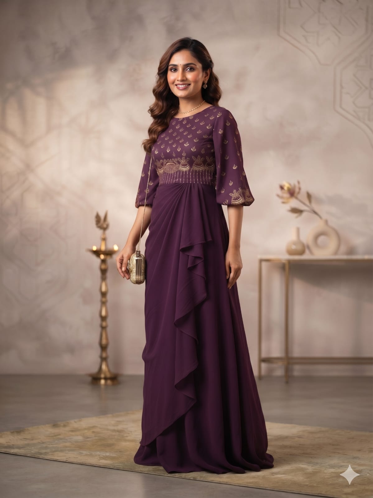 Royal Plum Cape & Drape Skirt Set