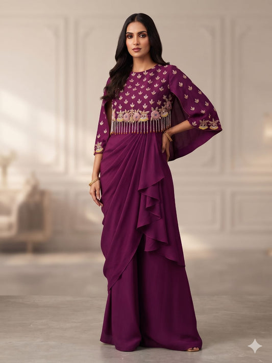 Royal Plum Cape & Drape Skirt Set