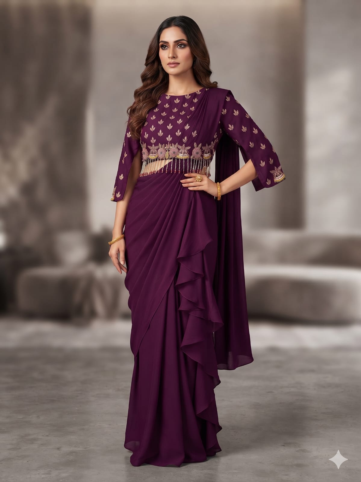 Royal Plum Cape & Drape Skirt Set