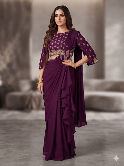 Royal Plum Cape & Drape Skirt Set