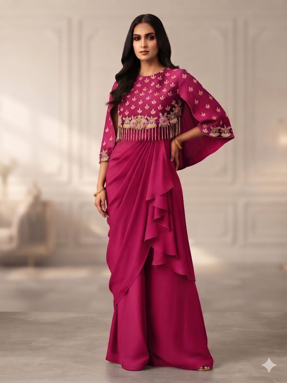 Royal Plum Cape & Drape Skirt Set
