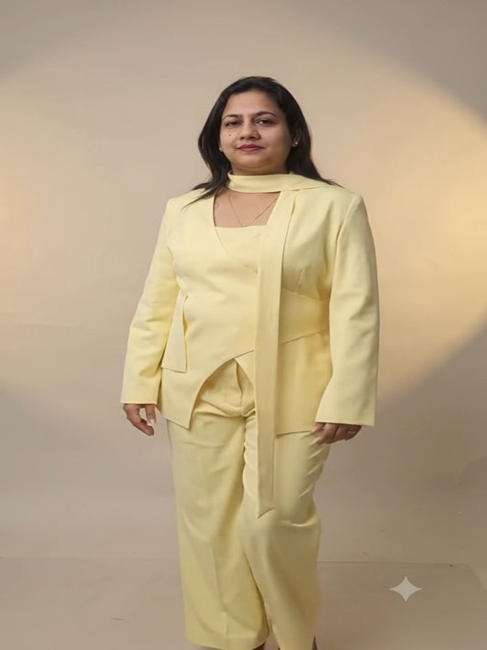 Lemon Yellow Double Georgette 3-Piece Cord Set