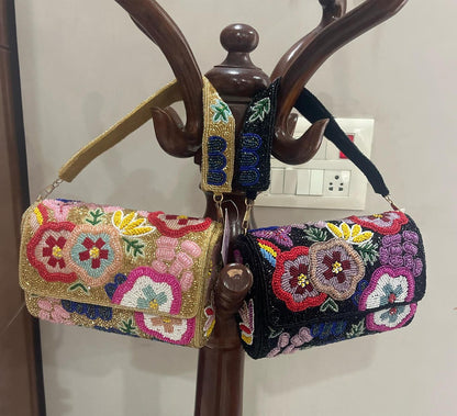 Floral Symphony Beaded Clutch
