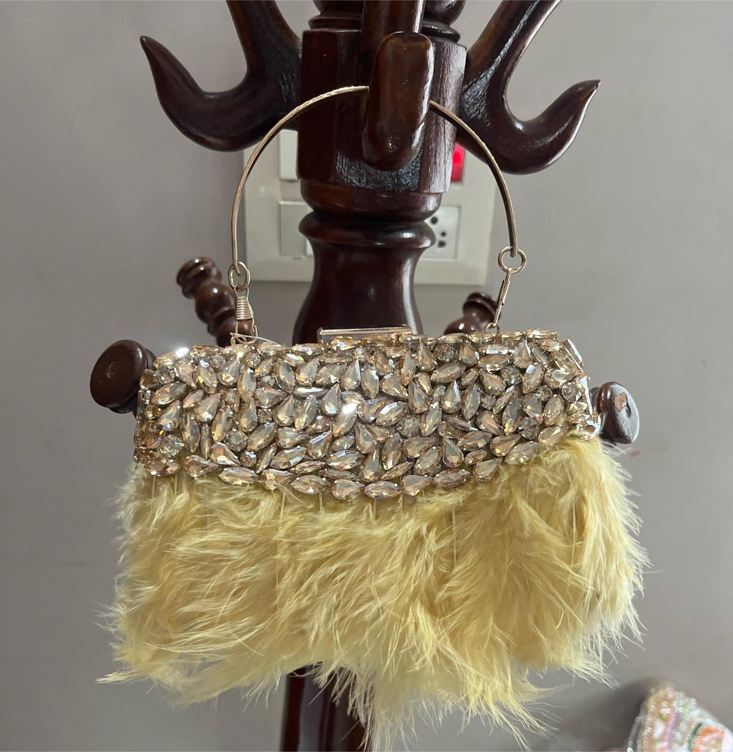 Golden Glam Feather Clutch