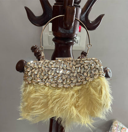 Golden Glam Feather Clutch