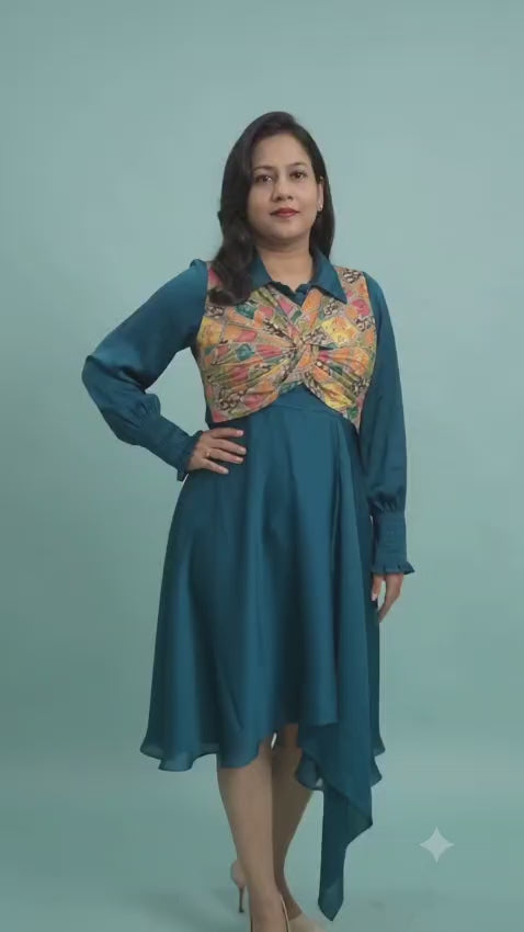 Elegant Royal Blue Dress with Statement Embroidered Bodice